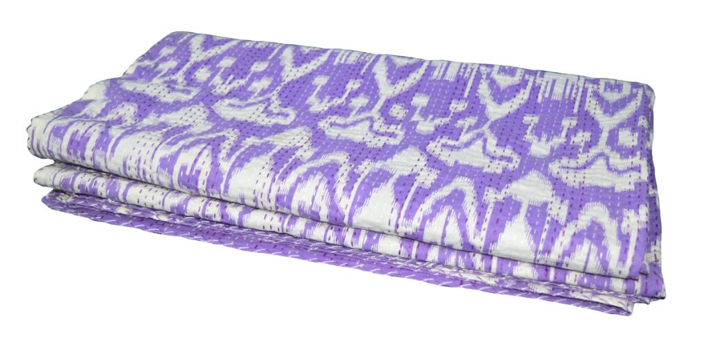 Indian Handmade Kantha Quilt Queen Size Purple Cotton Blanket Etsy