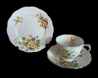 Royal Albert "Primulette" Porzellan Tasse, Unterteller und Trio Set