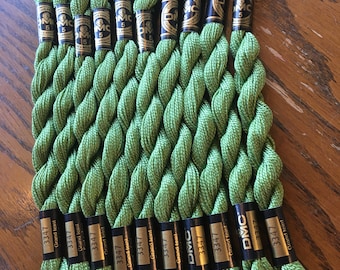DMC Perle Cotton Thread in Grasshopper Greens size 5-bundle of 10