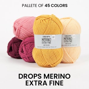 DROPS Merino Extra Fine Yarn / 105 meters / Cable spun, great surface quality, gentle on the skin, handmade, diy