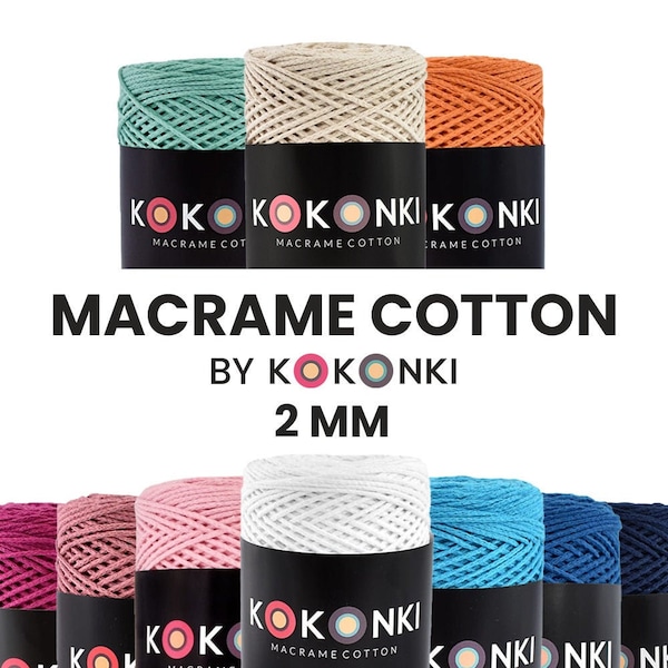 Coton macramé KOKONKI 2 mm / Palette de couleurs / Cordon tressé en coton