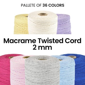 Macrame Twisted Cord 2mm / 300 meters / 100% Recycled Cotton, rope, handmade, diy