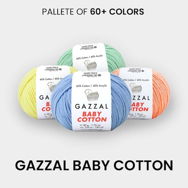 Fil de coton Gazzal Baby / 165 mètres / Haute qualité, très saturé, très efficace et doux, palette de couleurs, fait main, bricolage