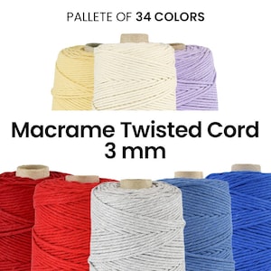 Macrame Twisted Cord 3mm / 200 meters / 100% Recycled Cotton, rope, handmade, diy