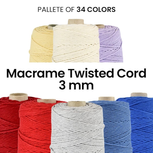 Corde torsadée en macramé 3 mm / 200 mètres / 100 % coton recyclé, corde, faite main, bricolage