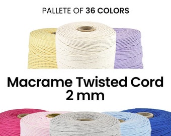 Macrame Twisted Cord 2mm / 300 meter / 100% gerecycled katoen, touw, handgemaakt, diy