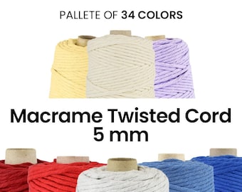 Macrame Twisted Cord 5mm / 100 meters / 100% Recycled Cotton, rope, handmade, diy