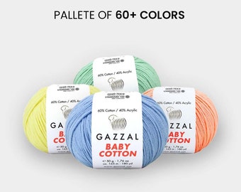 Gazzal Baby Cotton Yarn / 165 meters / High quality, very saturated, very efficient and soft, color palette, handmade, diy