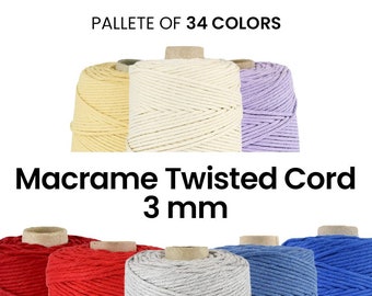 Macrame Twisted Cord 3mm / 200 meters / 100% Recycled Cotton, rope, handmade, diy