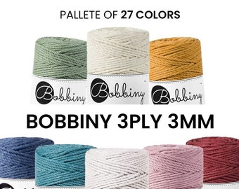 PREMIUM 3mm Bobbiny 3PLY / 100 meters / Braided cotton cord, macrame rope, macrame string, handmade, diy