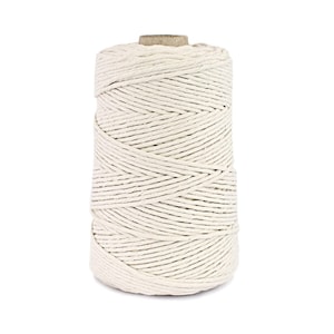 Macrame Cord Twisted 3 mm / Natural / 100% Recycled Cotton /  200 m / Cotton Rope 1PLY