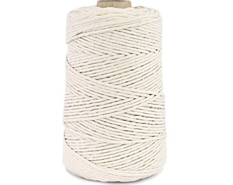 Cordon en macramé torsadé 3 mm / Naturel / 100 % coton recyclé / 200 m / Corde en coton 1 pli