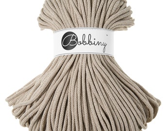 PREMIUM 5mm Bobbiny Beige Cordón de algodón Premium / 100 metros (108 yrads) / Cordón de algodón trenzado, cuerda de macramé, cuerda de macramé, hecho a mano, diy