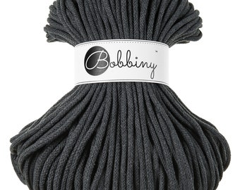 PREMIUM 5mm Bobbiny Charcoal Premium cotton cord / 100 meters (108 yrads) / Braided cotton cord, macrame rope, macrame string, handmade, diy