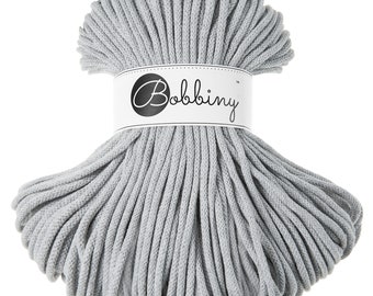 PREMIUM 5mm Bobbiny Light Grey Cordón de algodón Premium / 100 metros (108 yrads) / Cordón de algodón trenzado, cuerda de macramé, cuerda de macramé, hecho a mano, diy