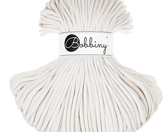 PREMIUM 5mm Bobbiny Off White Premium cotton cord / 100 meters(108 yrads) / Braided cotton cord, macrame rope, macrame string, handmade, diy