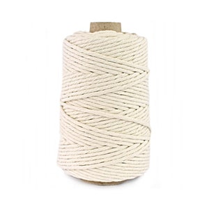 Macrame Cord Twisted 4 mm / Natural / 100% Recycled Cotton /  100 m / Cotton Rope 1PLY