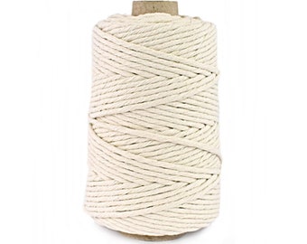 Macrame Cord Twisted 4 mm / Natural / 100% Recycled Cotton /  100 m / Cotton Rope 1PLY