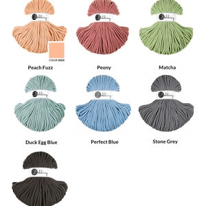 Puede incluir: Seis carretes de cuerda de algod&oacute;n en diferentes colores: melocot&oacute;n, peon&iacute;a, matcha, azul huevo de pato, azul perfecto y gris piedra. Los carretes est&aacute;n etiquetados con el nombre del color y la marca "Bobbiny".