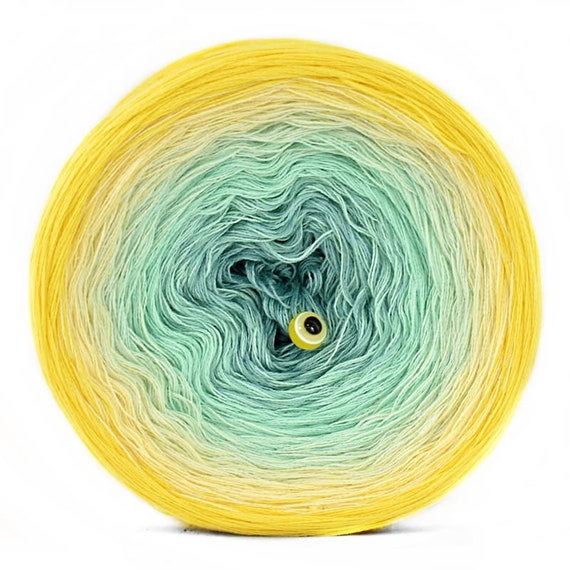 Yellow-Mint Gradient Yarn Cake – 50/50 Cotton Acrylic, Ombre Kokonki