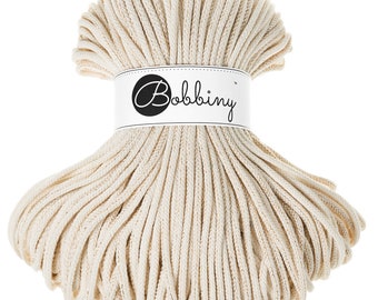 PREMIUM 5mm Bobbiny Golden Natural Premium koord / 100 meter (108 yrads) / Gevlochten katoenen koord, macrame touw, macrame string, handgemaakt, diy