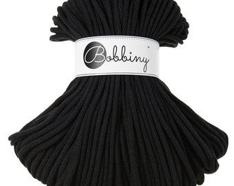 PREMIUM 5mm Bobbiny Black Premium cotton cord / 100 metros (108 yrads) / Cordón de algodón trenzado, cuerda de macramé, hilo de macramé, hecho a mano, diy