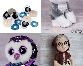 Glitter Safety Black Eyes to Toys / Amigurumi Animals Eyes / sizes 20-25 mm / 4 pcs