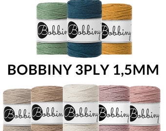 PREMIUM 1,5mm Bobbiny 3PLY / 100 metri / cordone di cotone intrecciato, corda macrame, corda macrame, fatto a mano, fai da te