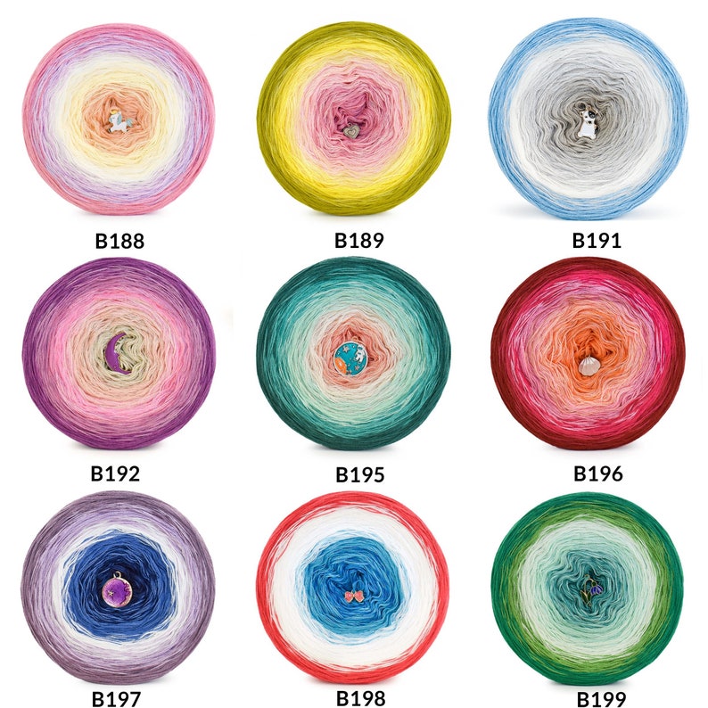 Gradient Yarn Cake KOKONKI / Kleurenpalet / 50/50 katoen acryl / KOKONKI ombre garen / ZOMER 2023 collectie afbeelding 2