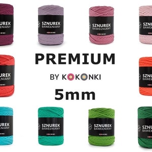 Cordón de macramé premium KOKONKI de 5 mm / 100 m / Paleta de colores / Cordón trenzado de algodón / 100 % algodón reciclado / Textilgarn Bastelschnur Makramee