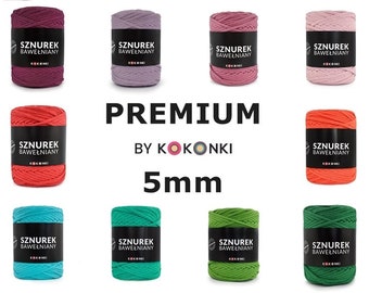 Macrame Premium de KOKONKI Cord 5mm / 100m / Paleta de colores / Cordón de algodón trenzado / 100% Algodón Reciclado