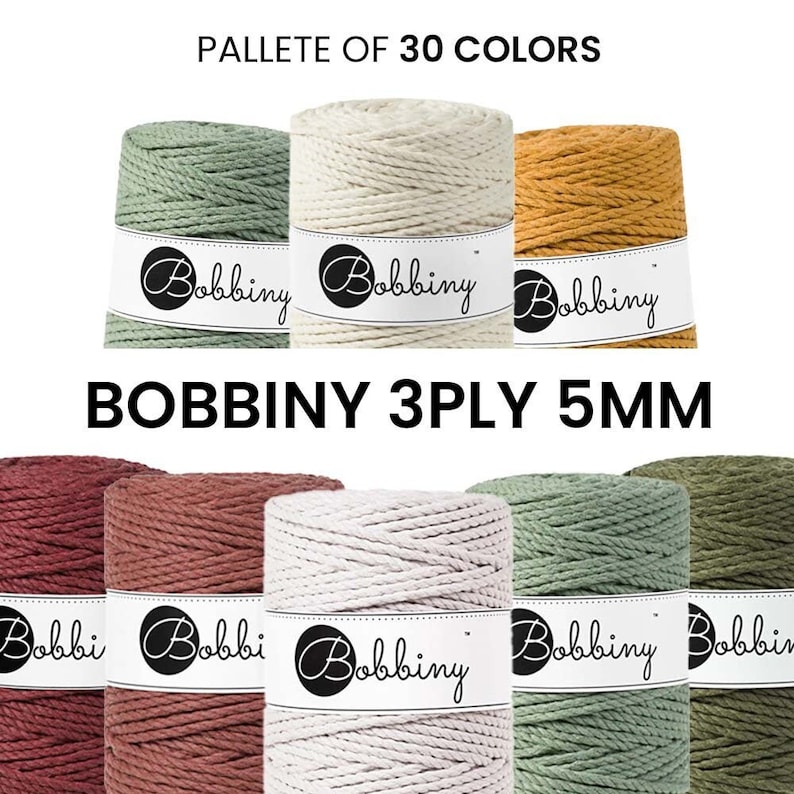 PREMIUM 5mm Bobbiny 3PLY / 100 meters / Braided cotton cord, macrame rope, macrame string, handmade, diy zdjęcie 1