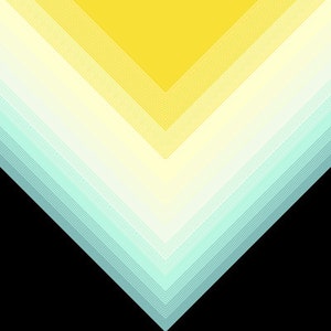 May include: Abstract geometric design with a gradient of yellow, white, and blue colors. The design is shaped like a downward-pointing triangle.