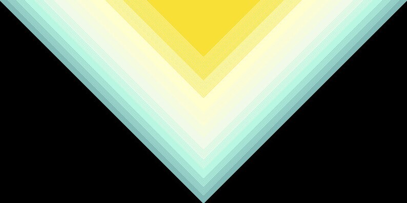May include: Abstract geometric design with a gradient of yellow, white, and blue colors. The design is shaped like a downward-pointing triangle.