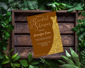 Brown and Gold Bridal Shower Invitations, Bridal Shower Invitations, Custom Bridal Invitations, Invitation Template, Wedding Invitation