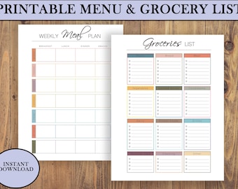 Printable Menu Planner Menu Planner With Grocery List and - Etsy