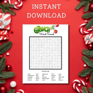 INSTANT DOWNLOAD Printable Grinch Word Search / Party Games / Holiday ...