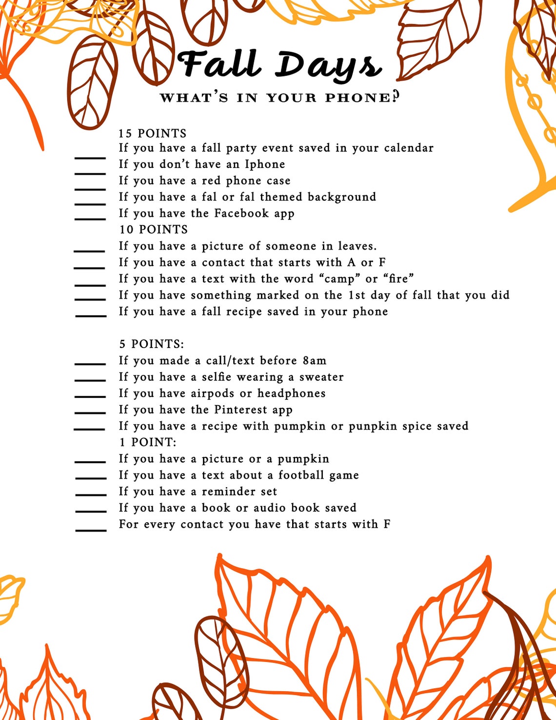 Fall Party Game Bundle Printable Party Games Crossword - Etsy