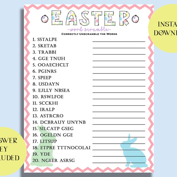 INSTANT DOWNLOAD Printable Easter Word Scramble Game / Party Games / Office Games / Easter Kids Printable / Easter Fun Word Scramble