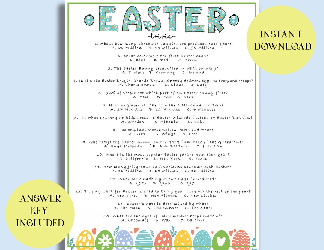 Easter Trivia Game  Adult Easter Day Trivia Game  Printable