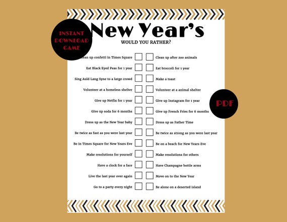 New Year's Eve Would You Rather Questions Printable