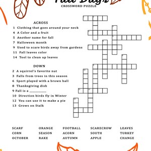 Fall Party Game Bundle, Printable Party Games, Crossword Puzzle, Word ...