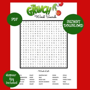 INSTANT DOWNLOAD Printable Grinch Word Search / Party Games / Holiday ...