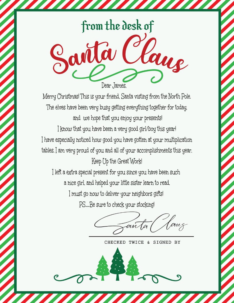 Personalized Christmas Letter From Santa Claus Digital Download - Etsy