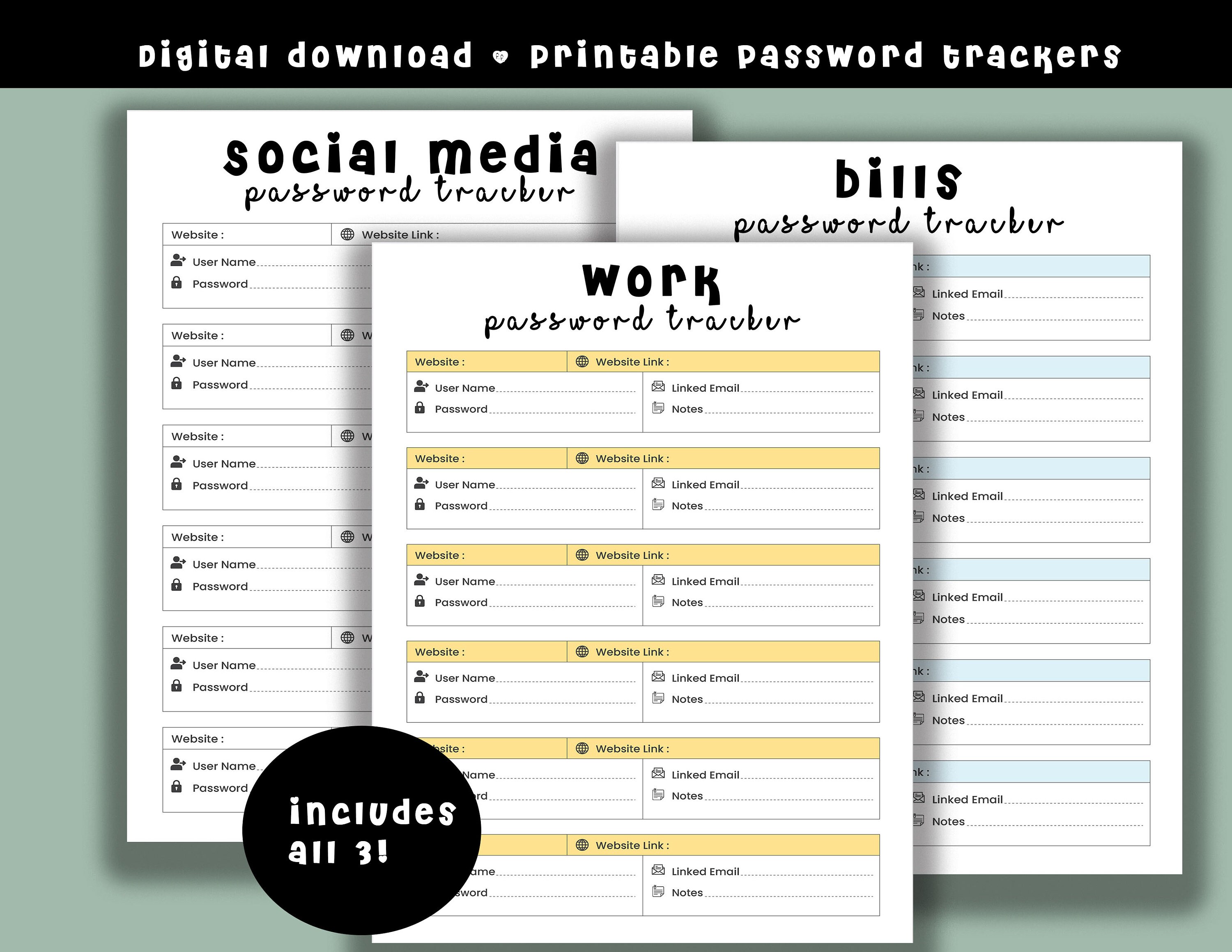 Printable Password Tracker Social Media Password Log Bills Etsy