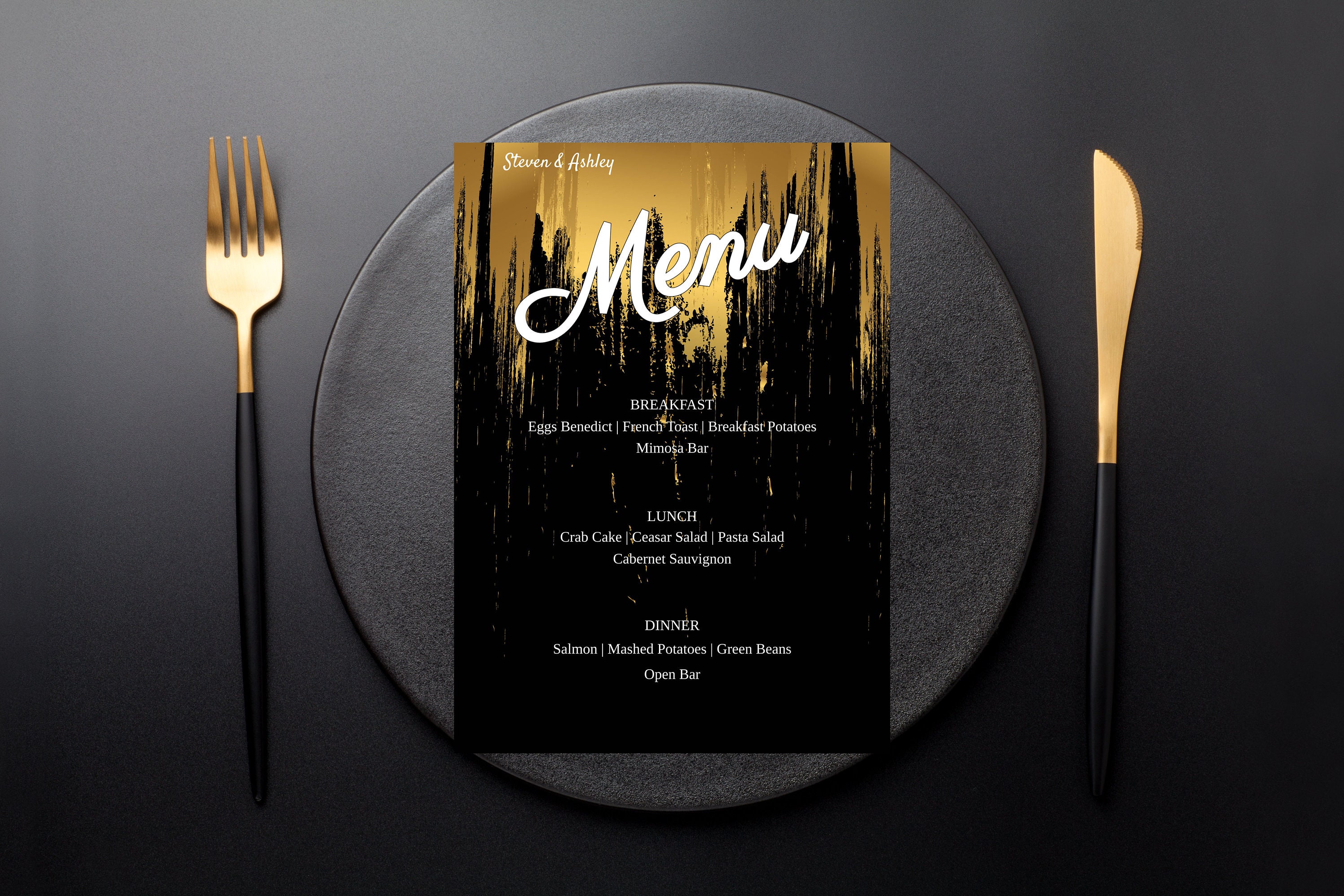Black and Gold Menu Instant Download Menu Black and Gold Self Edit Digital Templett, Special Event Menu Black and Gold Menu Card