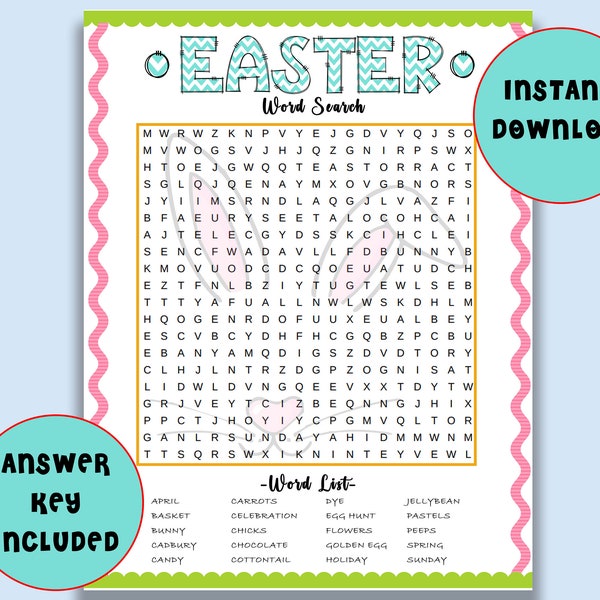 INSTANT DOWNLOAD Printable Easter Word Search | Easter Party Games | Easter Family Game | Easter Printables