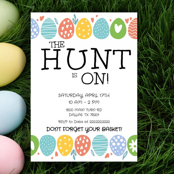 Editable Easter Egg Hunt Invitation, Easter Party Invitation, Customizable Easter Invite. Easter Template