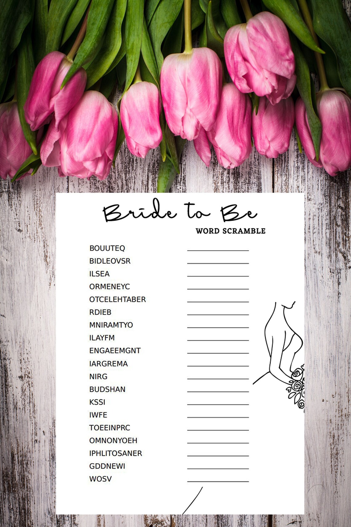 Bridal Shower Word Scramble, Bridal Shower Game, Word Scramble, Party ...