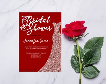 Red Bridal Shower Invitations, Bridal Shower Invitations, Custom Bridal Invitations, Invitation Template, Wedding Invitation